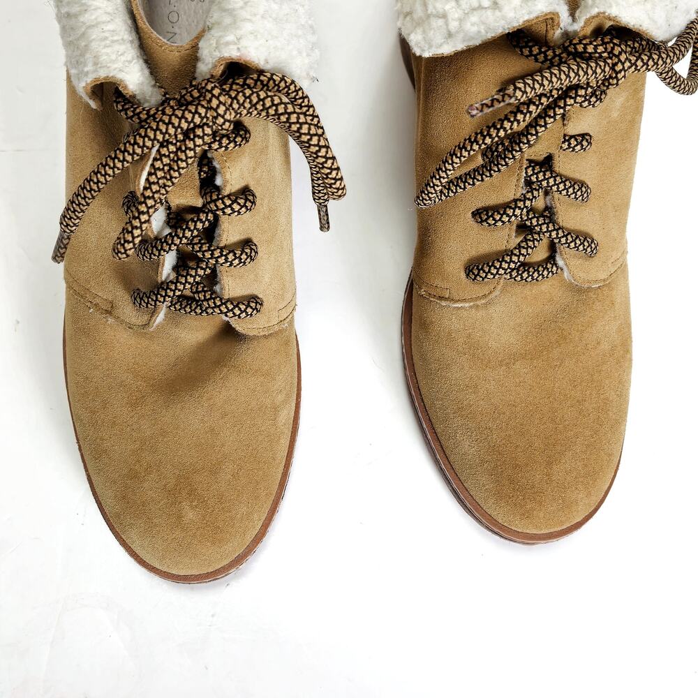 Caslon Gaby Wedge Ankle Boots Tan Size 9.5 Faux Shearling Cozy Lodge - Picture 4 of 8